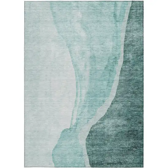Teal Blue Aqua And Mint Green Abstract Washable Indoor Outdoor Area Rug Photo 4