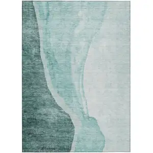 Photo of Teal Blue Aqua And Mint Green Abstract Washable Indoor Outdoor Area Rug