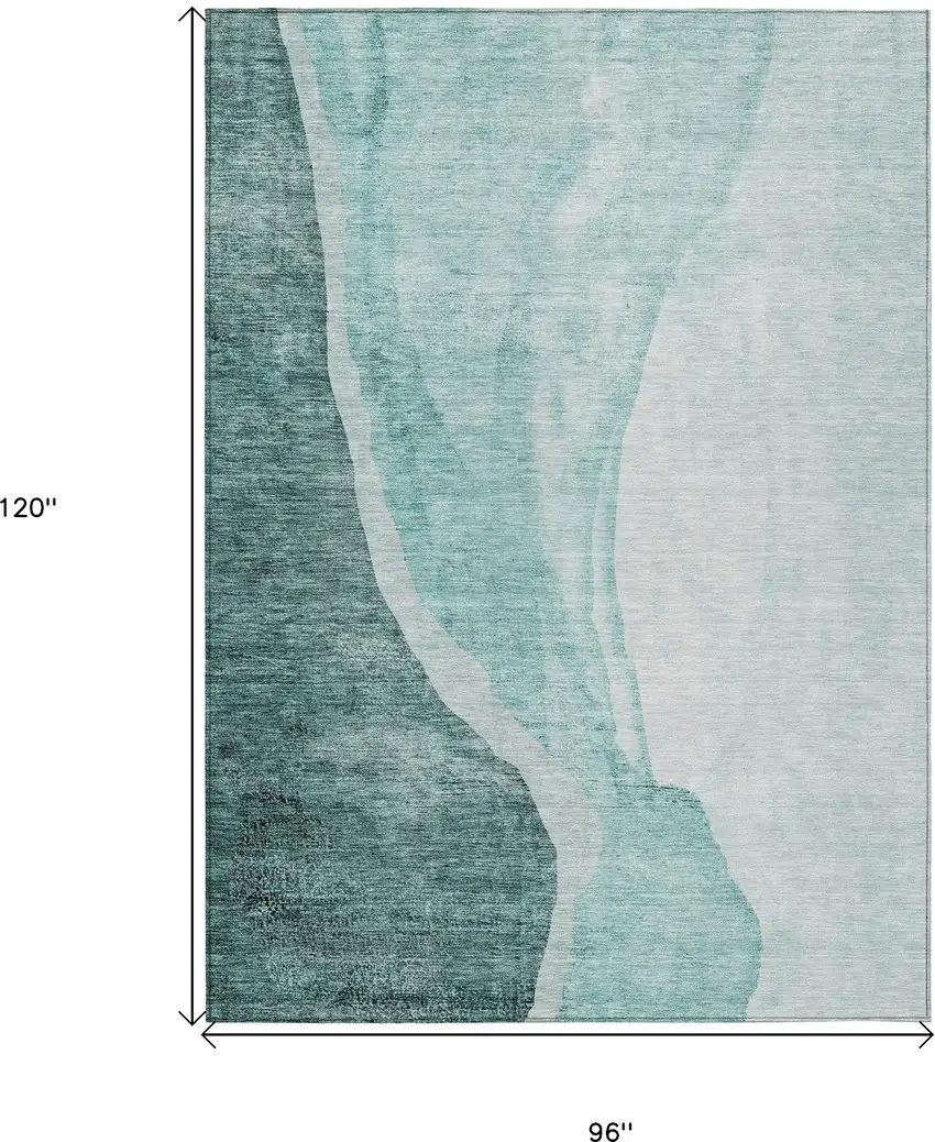 Teal Blue Aqua And Mint Green Abstract Washable Indoor Outdoor Area Rug Photo 9