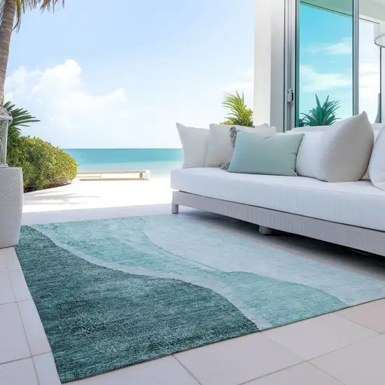 Teal Blue Aqua And Mint Green Abstract Washable Indoor Outdoor Area Rug Photo 8