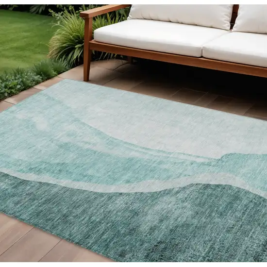 Teal Blue Aqua And Mint Green Abstract Washable Indoor Outdoor Area Rug Photo 1