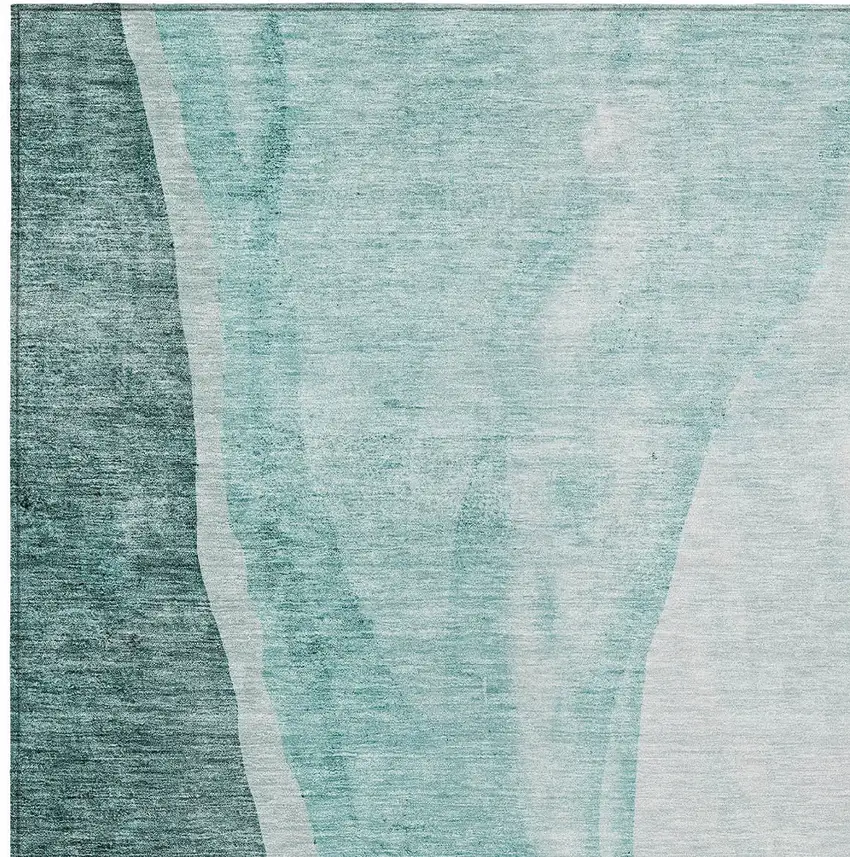 Teal Blue Aqua And Mint Green Abstract Washable Indoor Outdoor Area Rug Photo 6