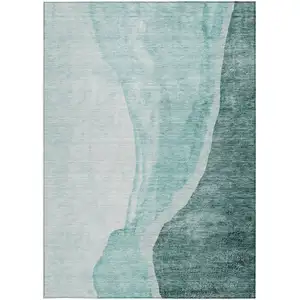 Photo of Teal Blue Aqua And Mint Green Abstract Washable Indoor Outdoor Area Rug