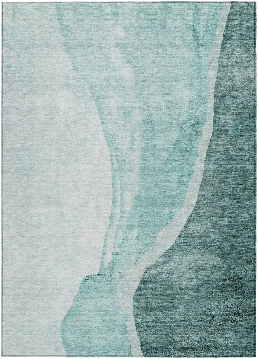 Teal Blue Aqua And Mint Green Abstract Washable Indoor Outdoor Area Rug Photo 7