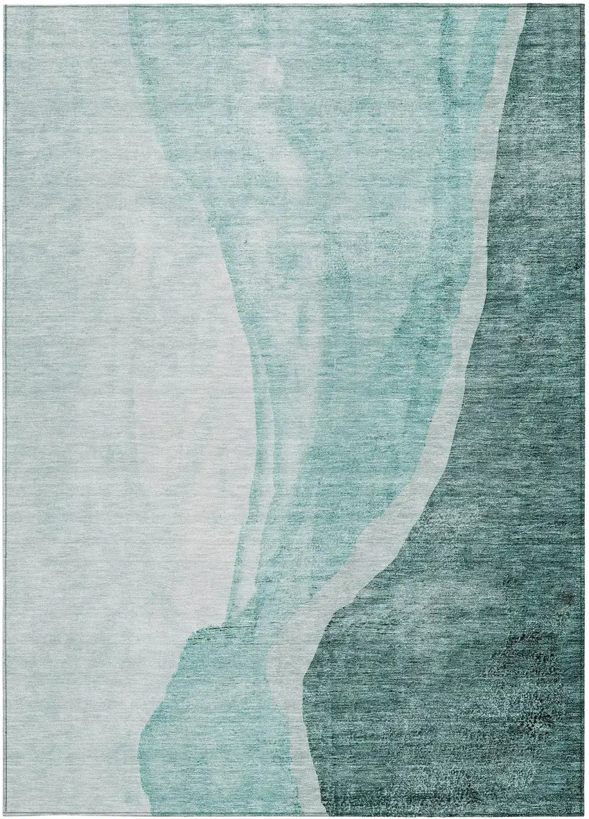 Teal Blue Aqua And Mint Green Abstract Washable Indoor Outdoor Area Rug Photo 7