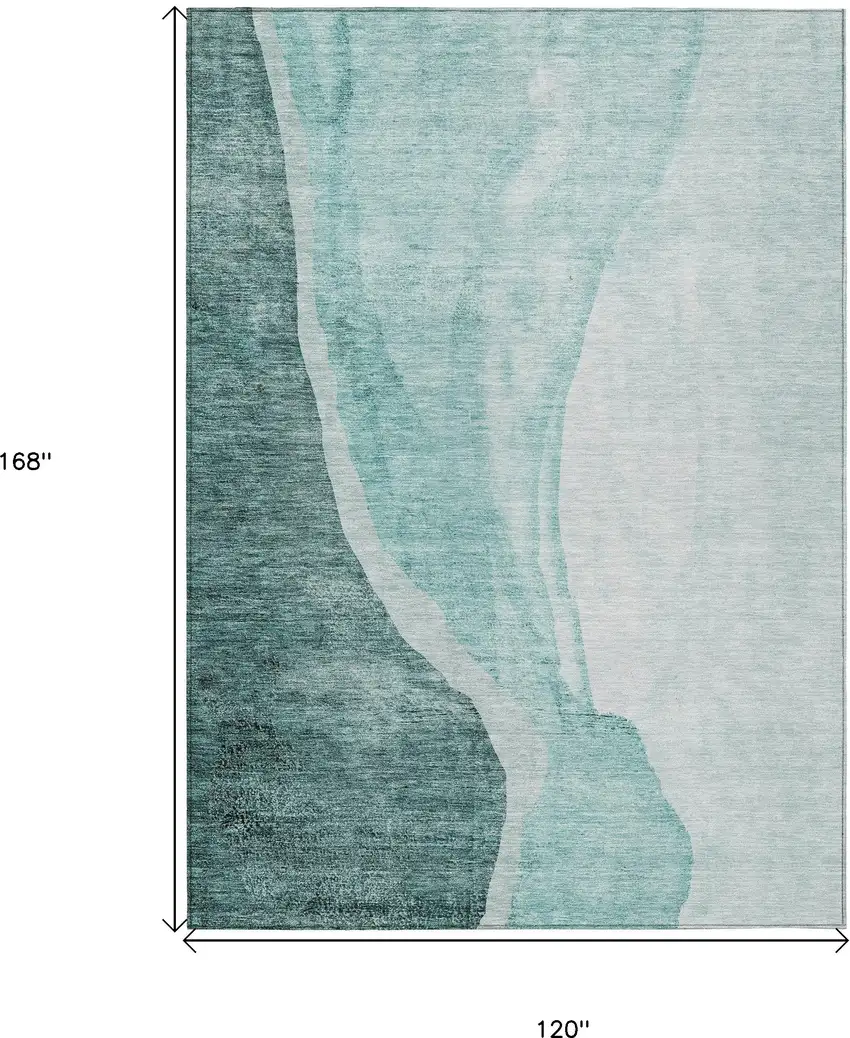 Teal Blue Aqua And Mint Green Abstract Washable Indoor Outdoor Area Rug Photo 3
