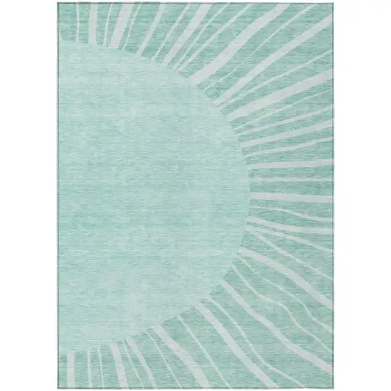 Teal Blue Aqua And Mint Green Abstract Washable Indoor Outdoor Area Rug Photo 2