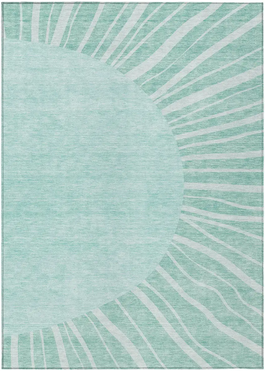Teal Blue Aqua And Mint Green Abstract Washable Indoor Outdoor Area Rug Photo 2