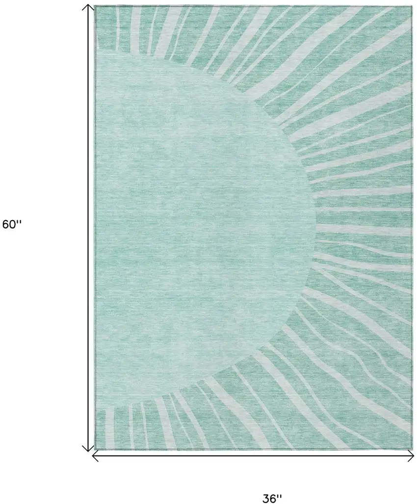 Teal Blue Aqua And Mint Green Abstract Washable Indoor Outdoor Area Rug Photo 3