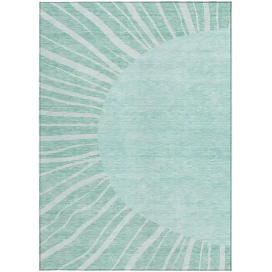 Teal Blue Aqua And Mint Green Abstract Washable Indoor Outdoor Area Rug Photo 7