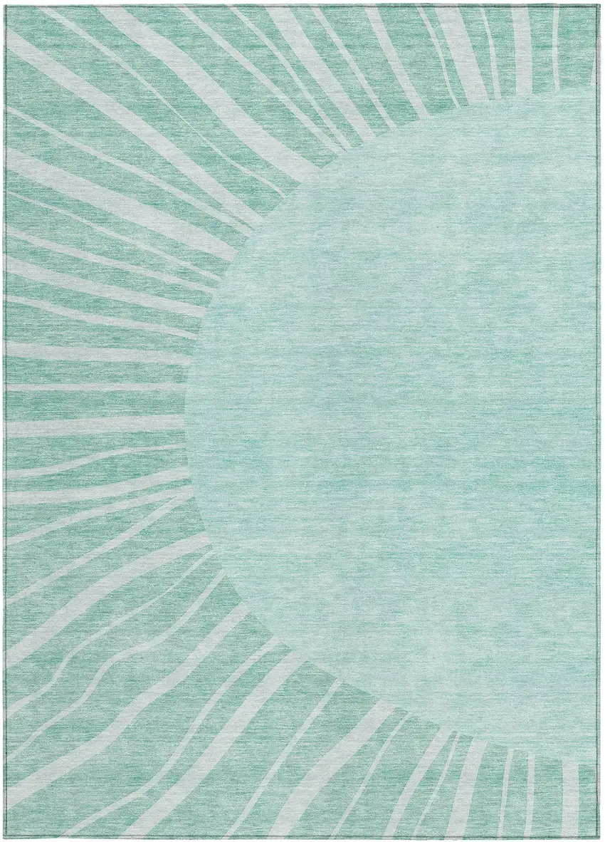 Teal Blue Aqua And Mint Green Abstract Washable Indoor Outdoor Area Rug Photo 7