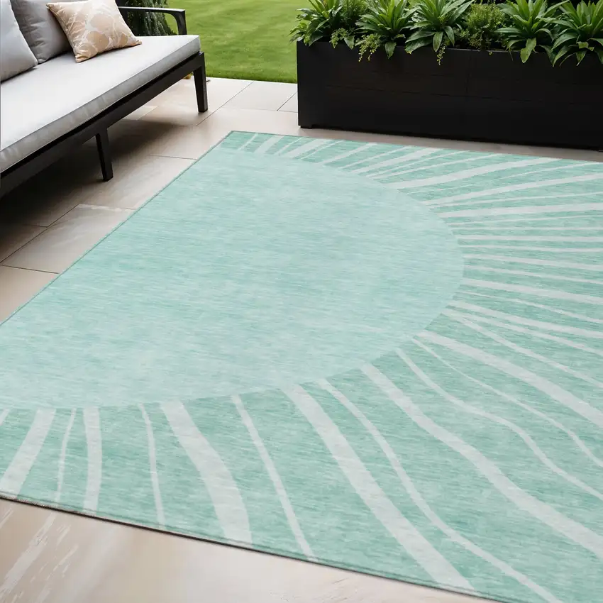Teal Blue Aqua And Mint Green Abstract Washable Indoor Outdoor Area Rug Photo 1