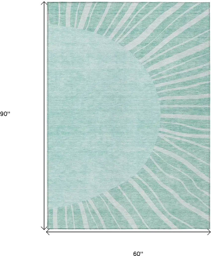 Teal Blue Aqua And Mint Green Abstract Washable Indoor Outdoor Area Rug Photo 3