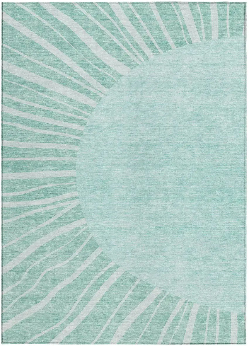 Teal Blue Aqua And Mint Green Abstract Washable Indoor Outdoor Area Rug Photo 7