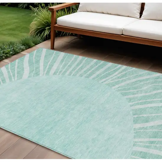 Teal Blue Aqua And Mint Green Abstract Washable Indoor Outdoor Area Rug Photo 1