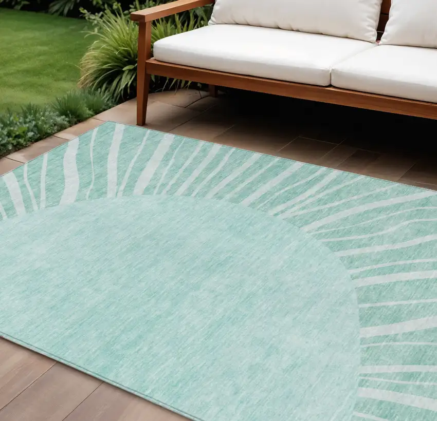 Teal Blue Aqua And Mint Green Abstract Washable Indoor Outdoor Area Rug Photo 1