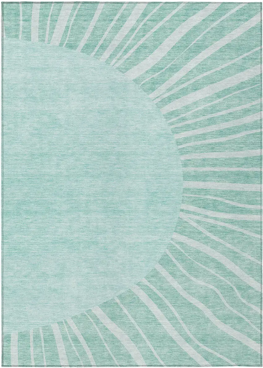 Teal Blue Aqua And Mint Green Abstract Washable Indoor Outdoor Area Rug Photo 2