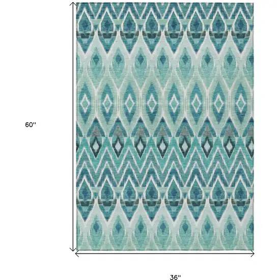 Teal Blue Aqua And Mint Green Southwestern Washable Indoor Outdoor Area Rug Photo 3