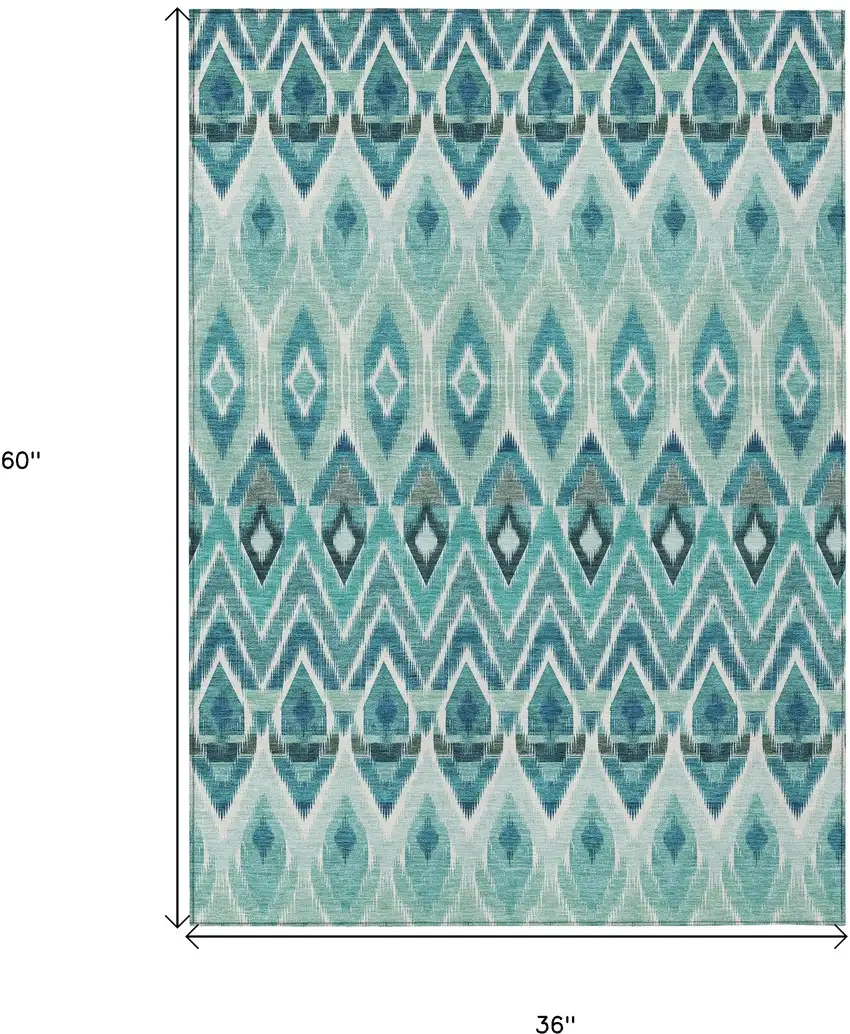 Teal Blue Aqua And Mint Green Southwestern Washable Indoor Outdoor Area Rug Photo 3