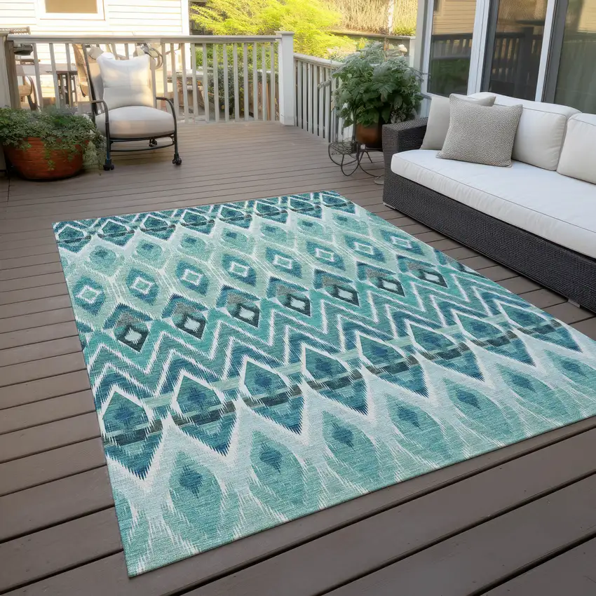 Teal Blue Aqua And Mint Green Southwestern Washable Indoor Outdoor Area Rug Photo 7