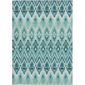 Photo of Teal Blue Aqua And Mint Green Southwestern Washable Indoor Outdoor Area Rug