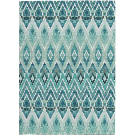 Teal Blue Aqua And Mint Green Southwestern Washable Indoor Outdoor Area Rug Photo 6