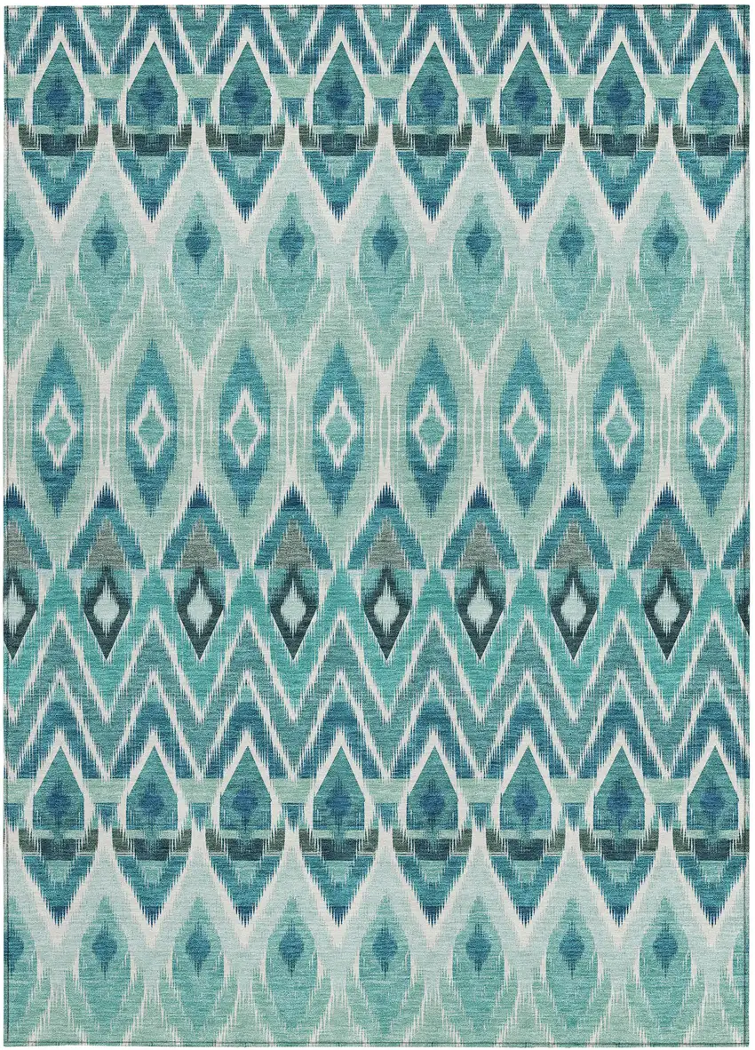 Teal Blue Aqua And Mint Green Southwestern Washable Indoor Outdoor Area Rug Photo 6