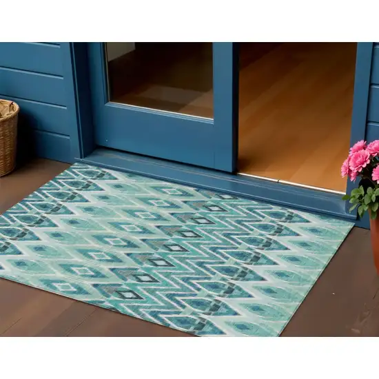 Teal Blue Aqua And Mint Green Southwestern Washable Indoor Outdoor Area Rug Photo 1