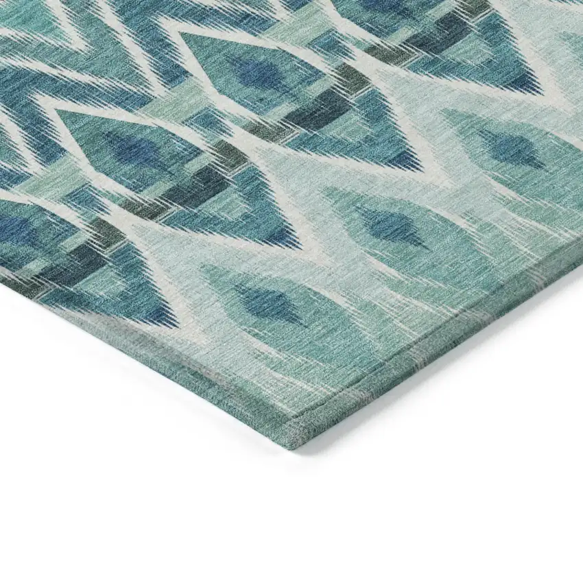 Teal Blue Aqua And Mint Green Southwestern Washable Indoor Outdoor Area Rug Photo 4