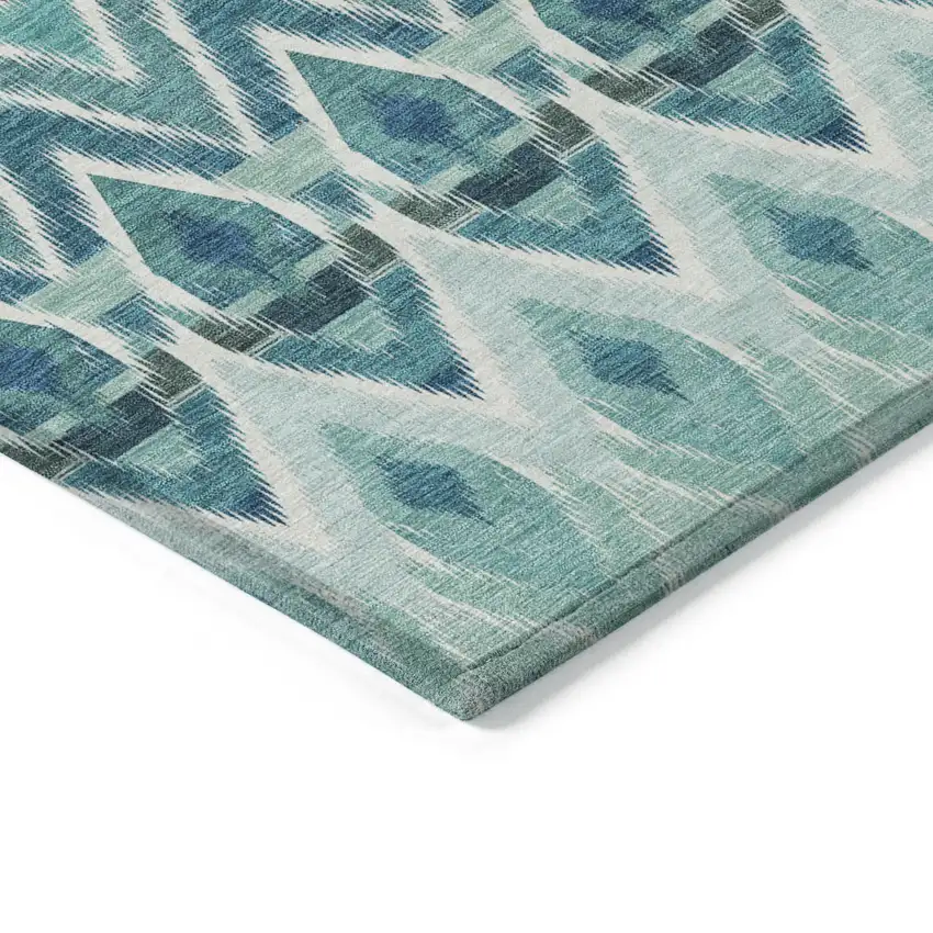 Teal Blue Aqua And Mint Green Southwestern Washable Indoor Outdoor Area Rug Photo 4