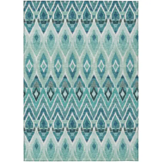 Teal Blue Aqua And Mint Green Southwestern Washable Indoor Outdoor Area Rug Photo 2