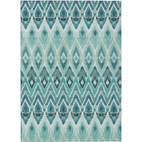 Teal Blue Aqua And Mint Green Southwestern Washable Indoor Outdoor Area Rug Photo 2