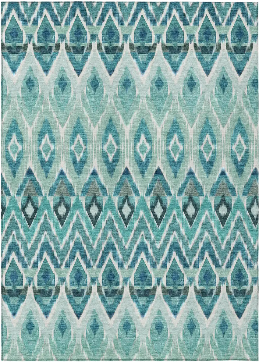 Teal Blue Aqua And Mint Green Southwestern Washable Indoor Outdoor Area Rug Photo 2
