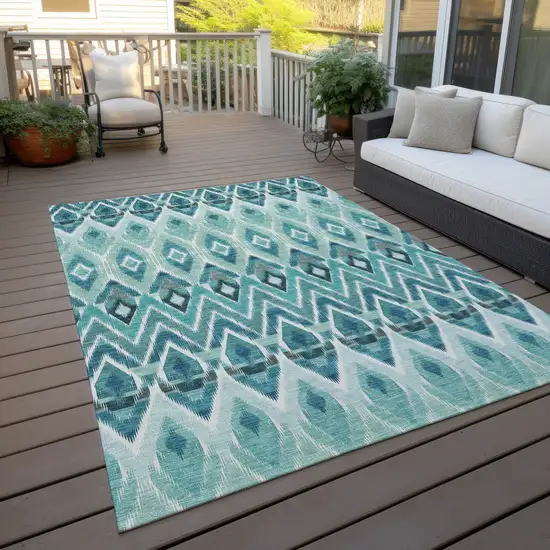 Teal Blue Aqua And Mint Green Southwestern Washable Indoor Outdoor Area Rug Photo 9