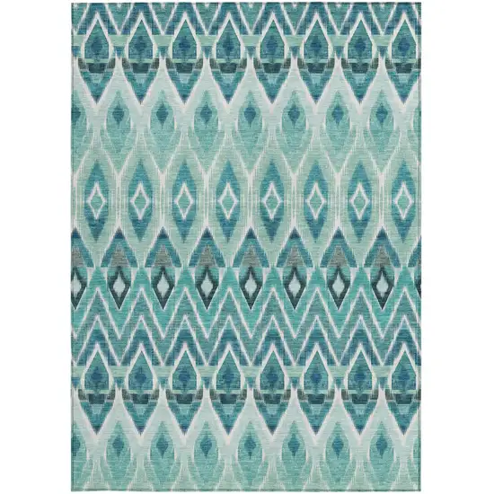 Teal Blue Aqua And Mint Green Southwestern Washable Indoor Outdoor Area Rug Photo 6