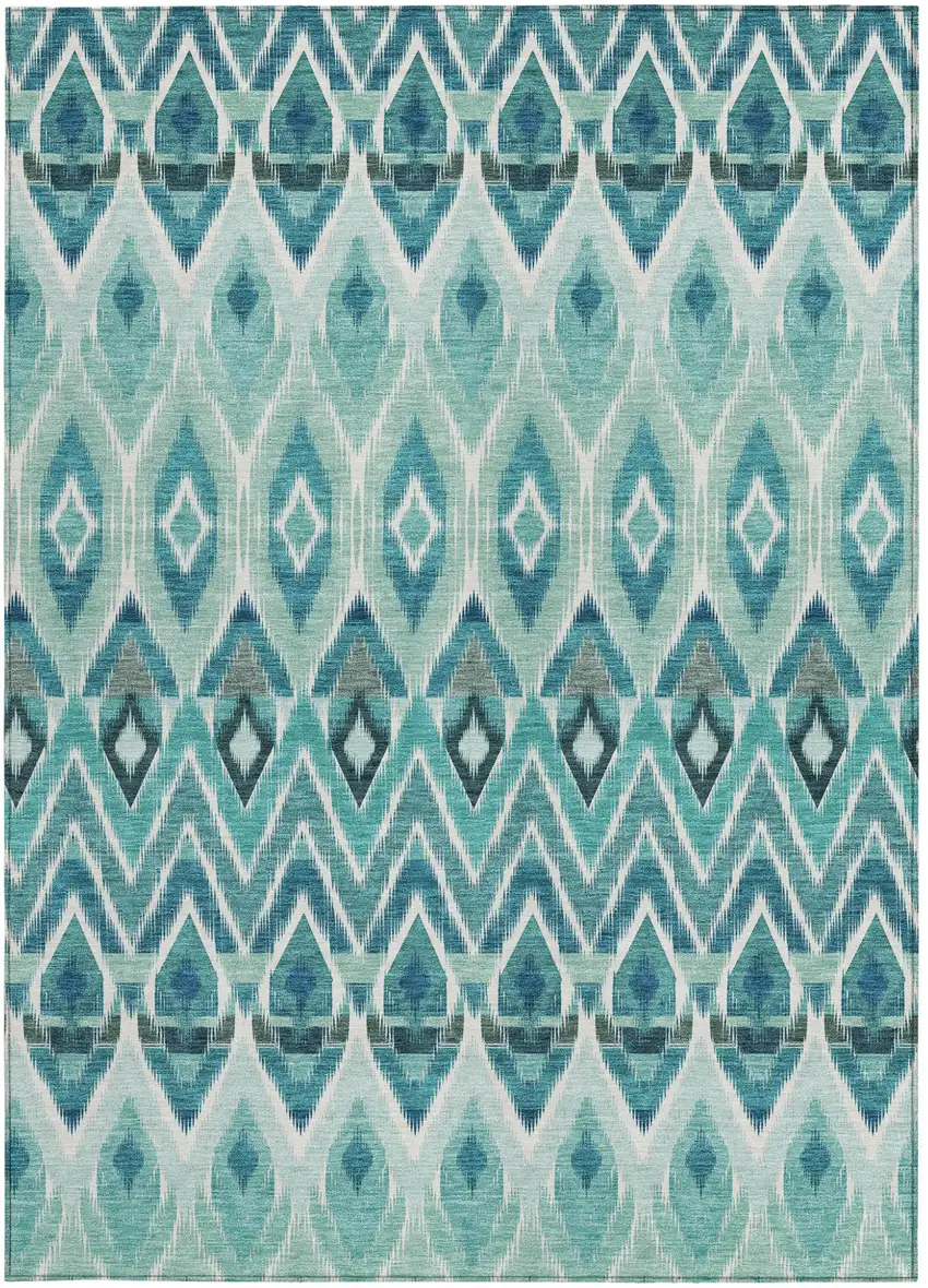 Teal Blue Aqua And Mint Green Southwestern Washable Indoor Outdoor Area Rug Photo 6