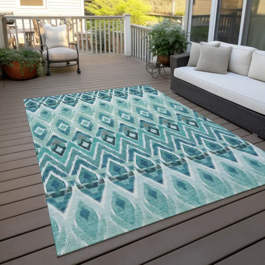 Teal Blue Aqua And Mint Green Southwestern Washable Indoor Outdoor Area Rug Photo 9