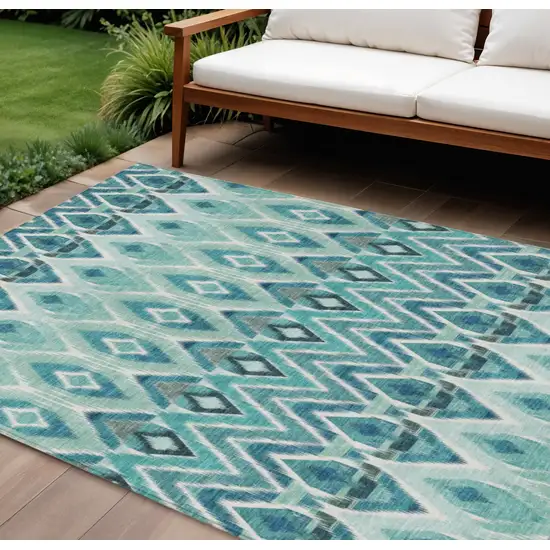 Teal Blue Aqua And Mint Green Southwestern Washable Indoor Outdoor Area Rug Photo 1