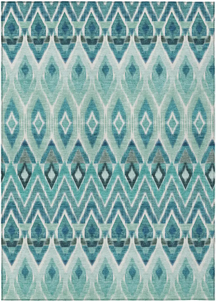 Teal Blue Aqua And Mint Green Southwestern Washable Indoor Outdoor Area Rug Photo 2