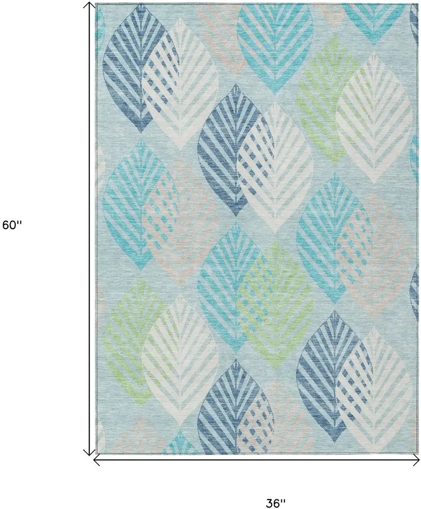Teal Blue Aqua And Navy Blue Floral Washable Indoor Outdoor Area Rug Photo 7