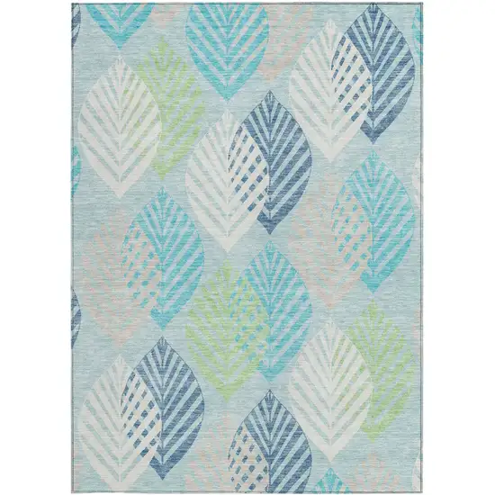 Teal Blue Aqua And Navy Blue Floral Washable Indoor Outdoor Area Rug Photo 5