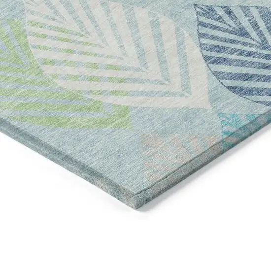 Teal Blue Aqua And Navy Blue Floral Washable Indoor Outdoor Area Rug Photo 3