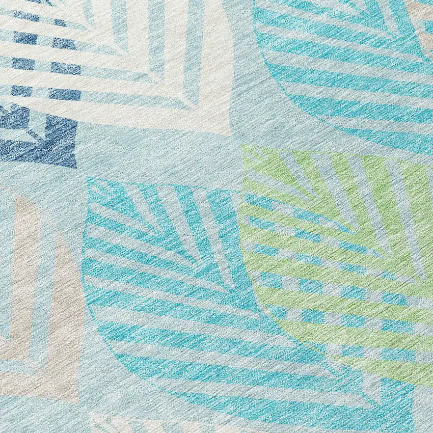 Teal Blue Aqua And Navy Blue Floral Washable Indoor Outdoor Area Rug Photo 4