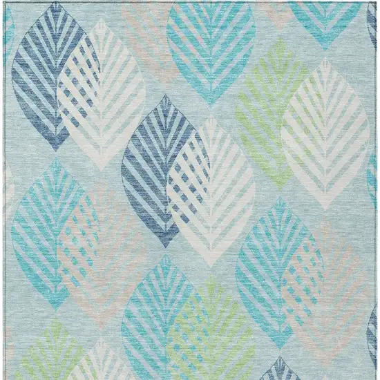 Teal Blue Aqua And Navy Blue Floral Washable Indoor Outdoor Area Rug Photo 6