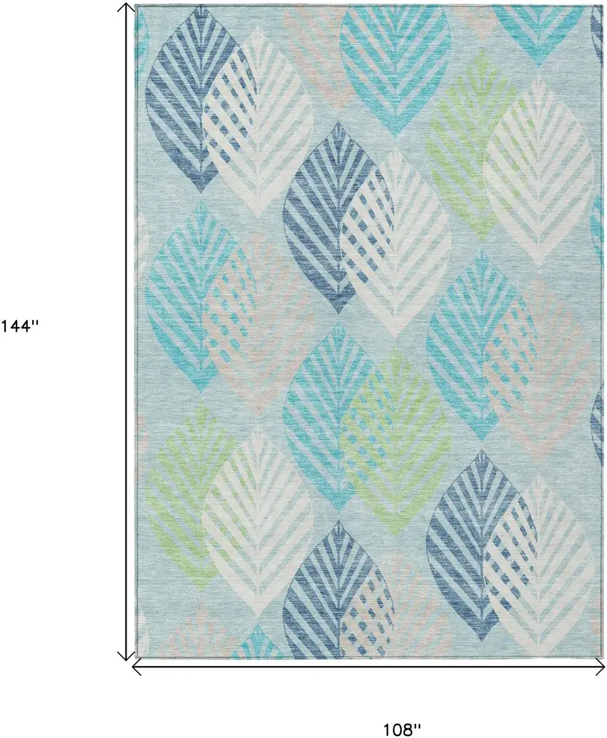 Teal Blue Aqua And Navy Blue Floral Washable Indoor Outdoor Area Rug Photo 8