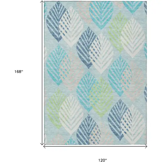 Teal Blue Aqua And Navy Blue Floral Washable Indoor Outdoor Area Rug Photo 8