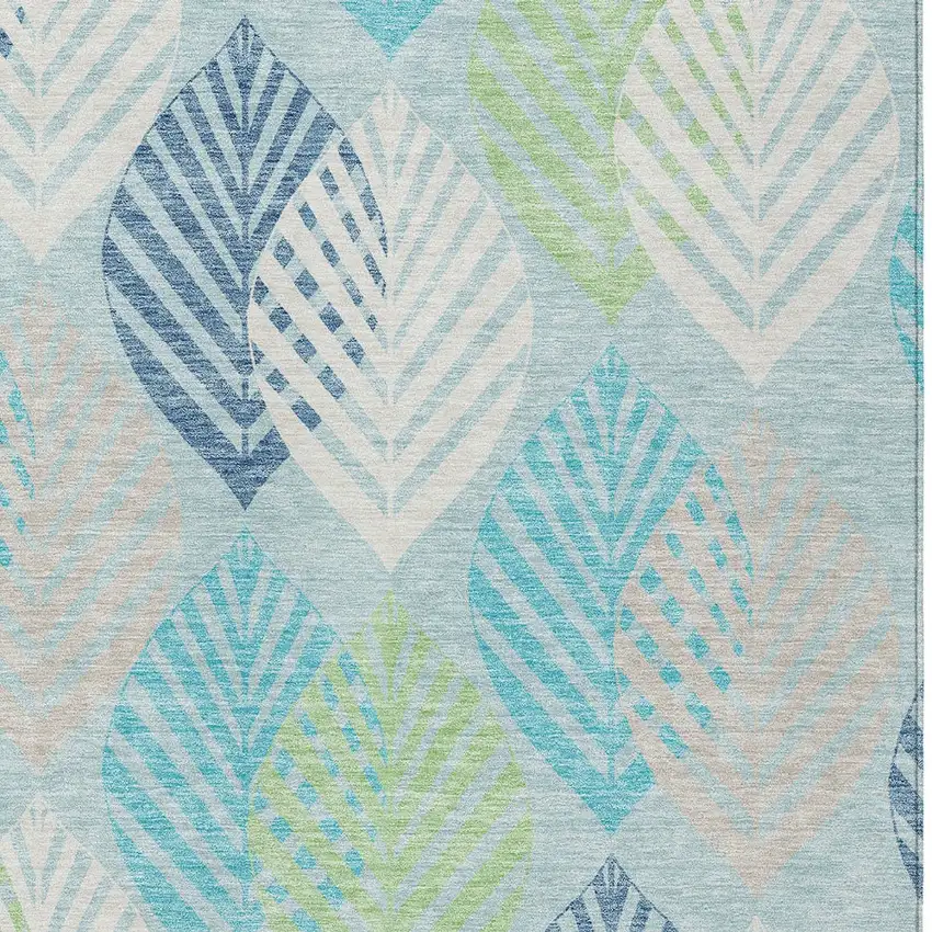 Teal Blue Aqua And Navy Blue Floral Washable Indoor Outdoor Area Rug Photo 4