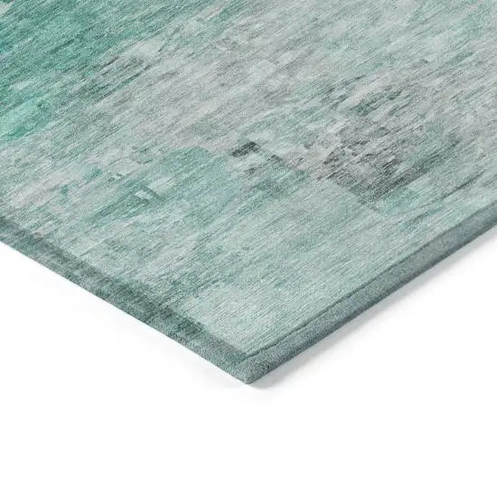 Teal Blue Aqua And Silver Abstract Washable Indoor Outdoor Area Rug Photo 3