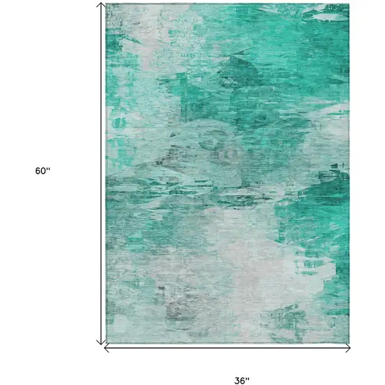Teal Blue Aqua And Silver Abstract Washable Indoor Outdoor Area Rug Photo 9