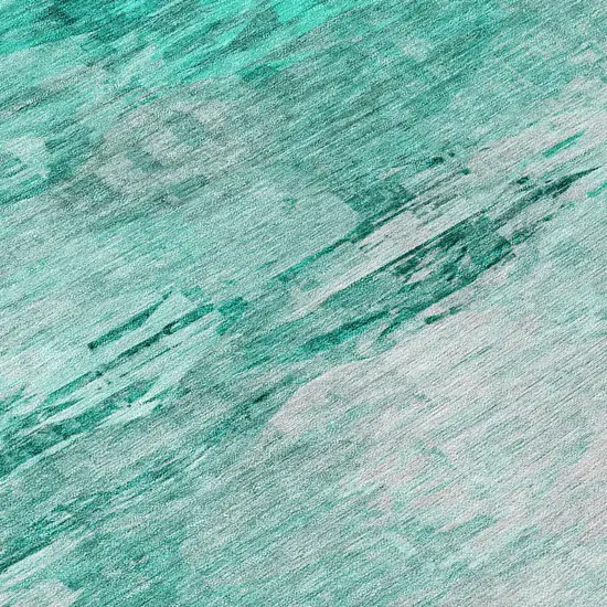 Teal Blue Aqua And Silver Abstract Washable Indoor Outdoor Area Rug Photo 9